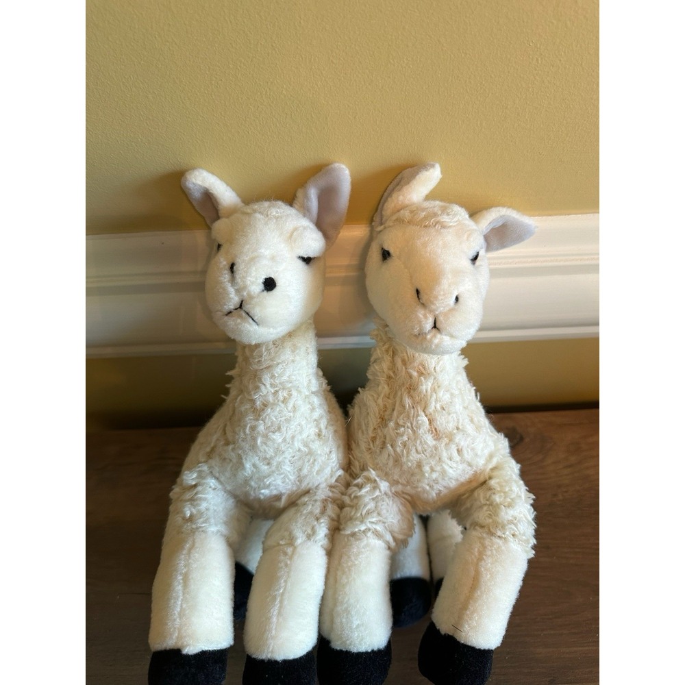 Aurora World Llama Alpaca Plush Set of 2 Cream Black Hooves Stuffed Animals 10in